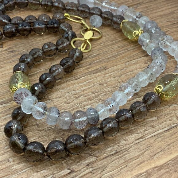 Bounkit Smoky Clear Quartz Yellow Citrine Gold Tone Long Necklace - Picture 5 of 8